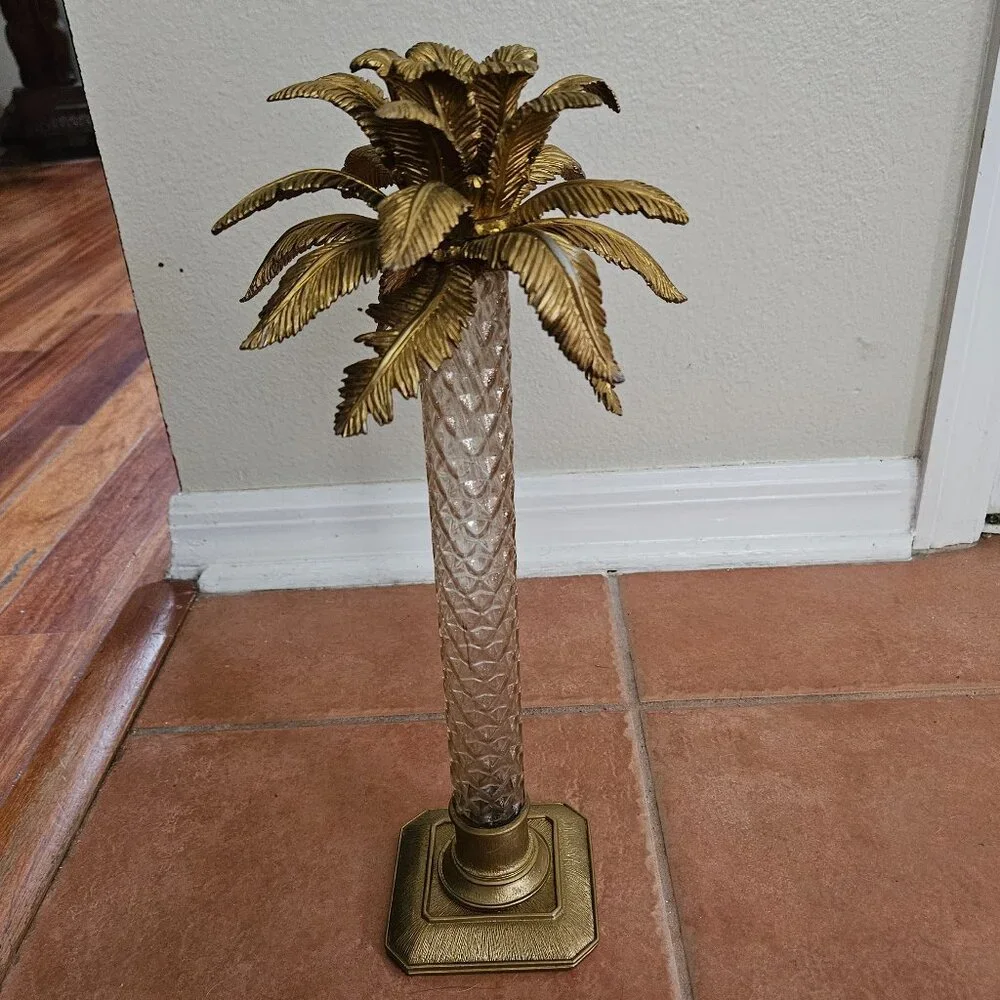 RARE JAY STRONGWATER FLORA & FAUNA PALM TREE ENAMEL CRYSTAL CANDLE HOLDER OBJET